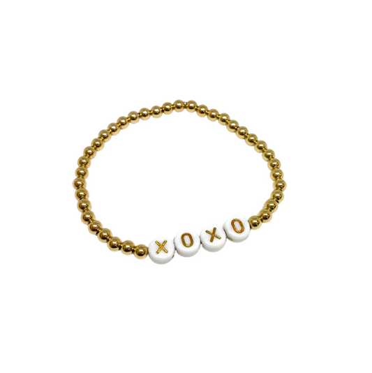 Gold & White Flat Letter Bracelet