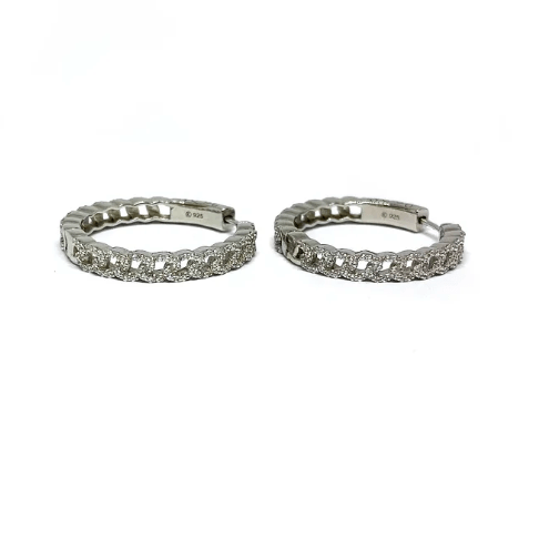 Small Pave Cuban Link Hoops